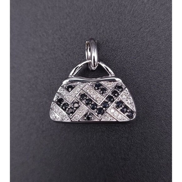 Mirabelle 18kt White Gold Diamond and Sapphire Purse Charm Pendant with Enhancer - Picture 2 of 12